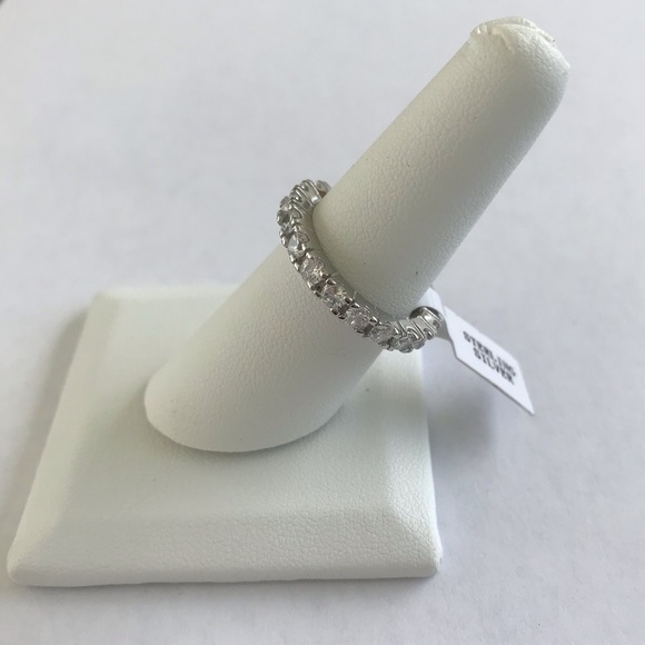 Sterling Silver 4 Prong Round Eternity Band Ring - Picture 4 of 7